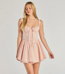 Adorably Mine Corset Lace Trim Skater Dress