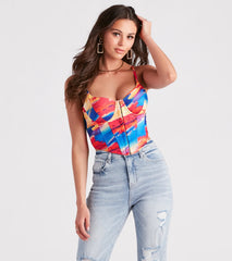 Abstract Allure Watercolor Print Corset Top
