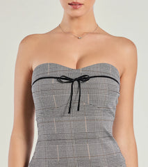 Adorable Factor Plaid Strapless Drop Waist Romper