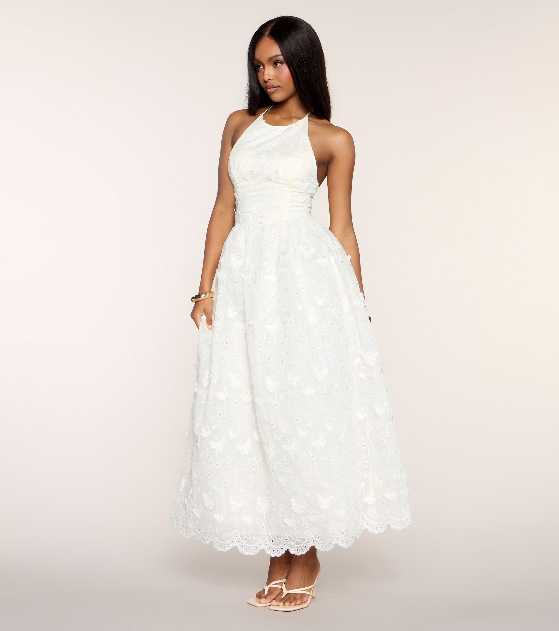 AJ Eyelet A-Line Midi Dress
