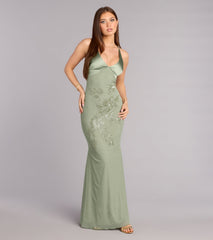 Adrian Beaded Floral Mermaid Dress