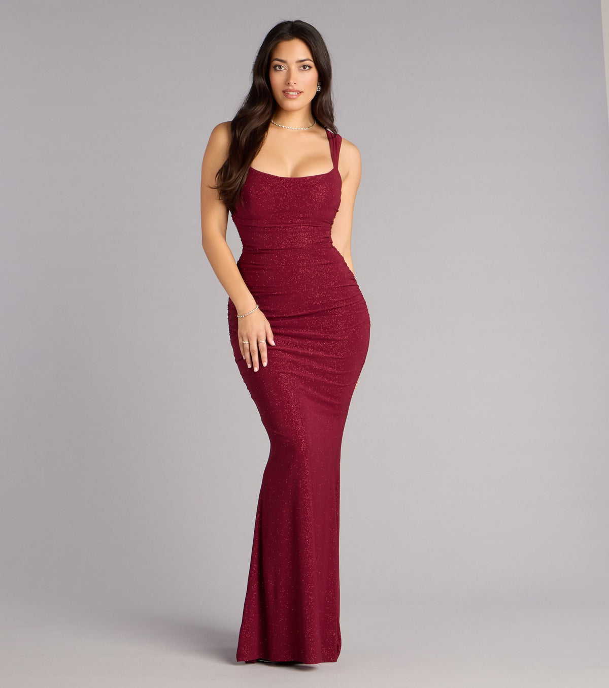 Aileen Glitter Knit Lace-Up Mermaid Dress