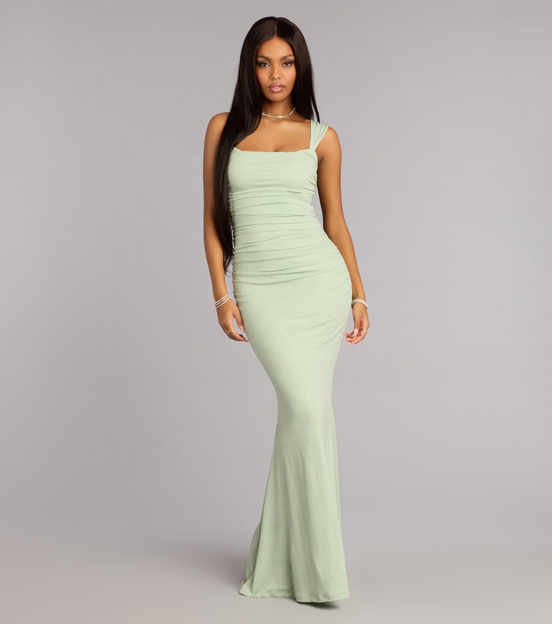 Aileen Glitter Knit Lace-Up Mermaid Dress