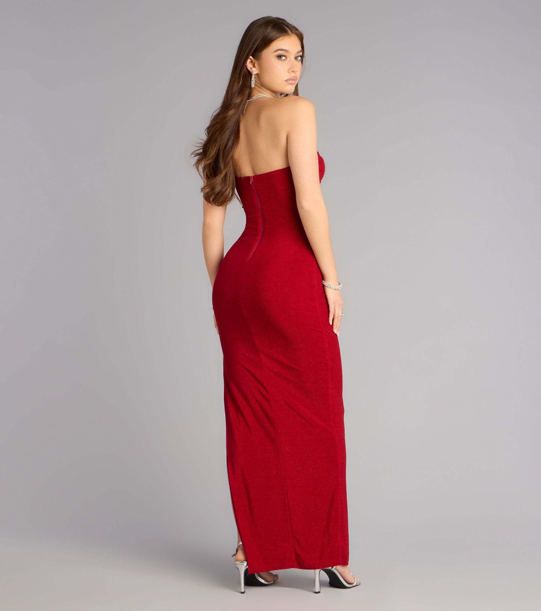 Adison Lurex Knit Strapless Formal Dress