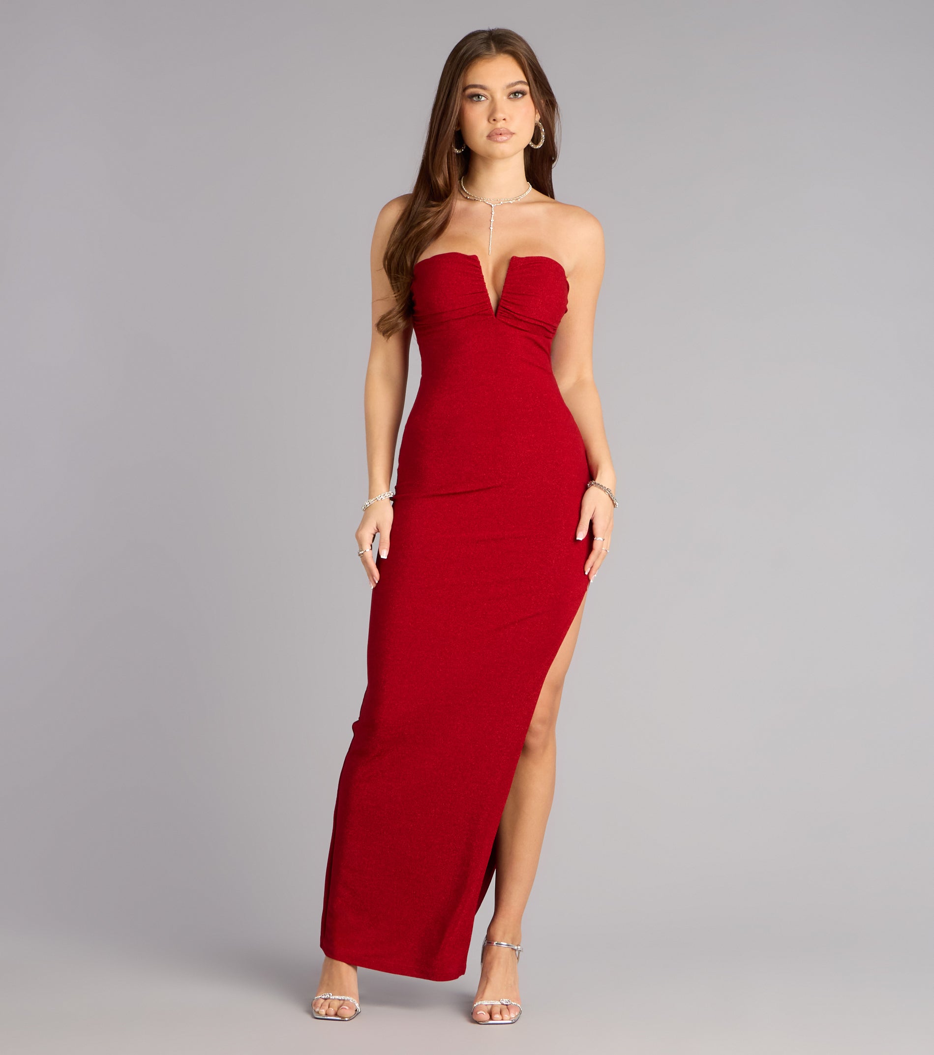 Adison Lurex Knit Strapless Formal Dress