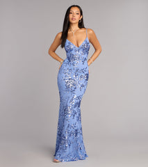 Aila Floral Sequin Mesh Mermaid Dress