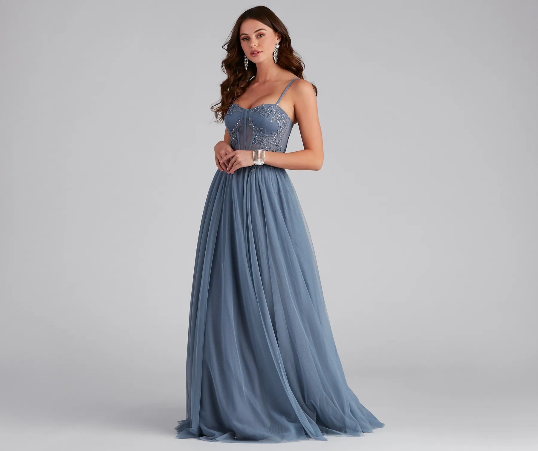 AJ Embroidered Mesh Corset A-Line Gown