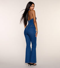 Fit Check Denim Halter Lace-Up Jumpsuit