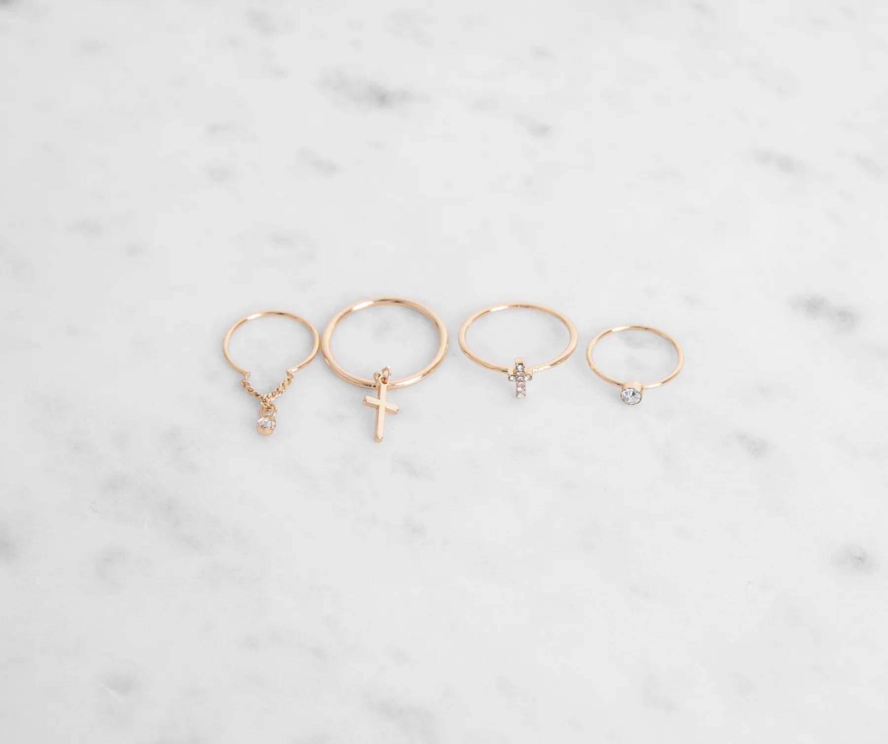 8Pk Dainty Rhinestone Cross Ring Set